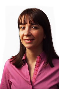 Woman in pink shirt, isolated over white