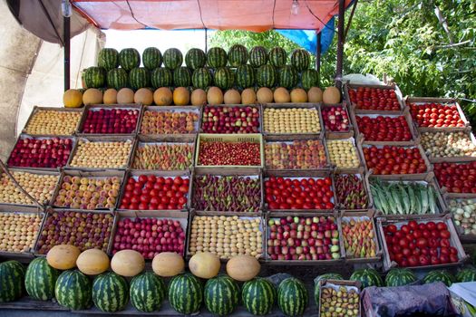 Fruit on the stall in market in Armenia. Colorful view