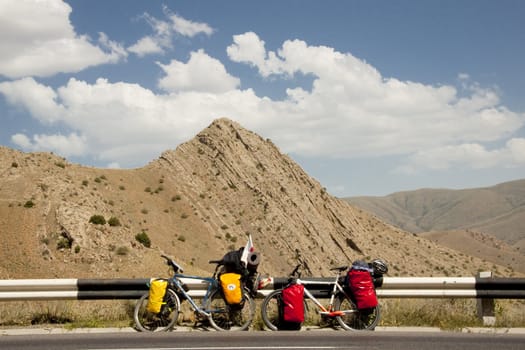 Two bicyles on the route in mountain - Armenia