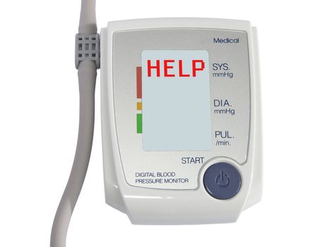 image of blood pressure measuring device with word help on the screen