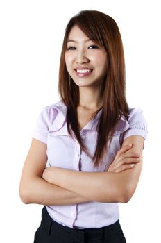 Arms crossed Asian Female isolated on white background