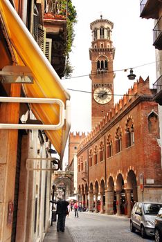 Tower Lamberti in Verona in Italy, street urban view
