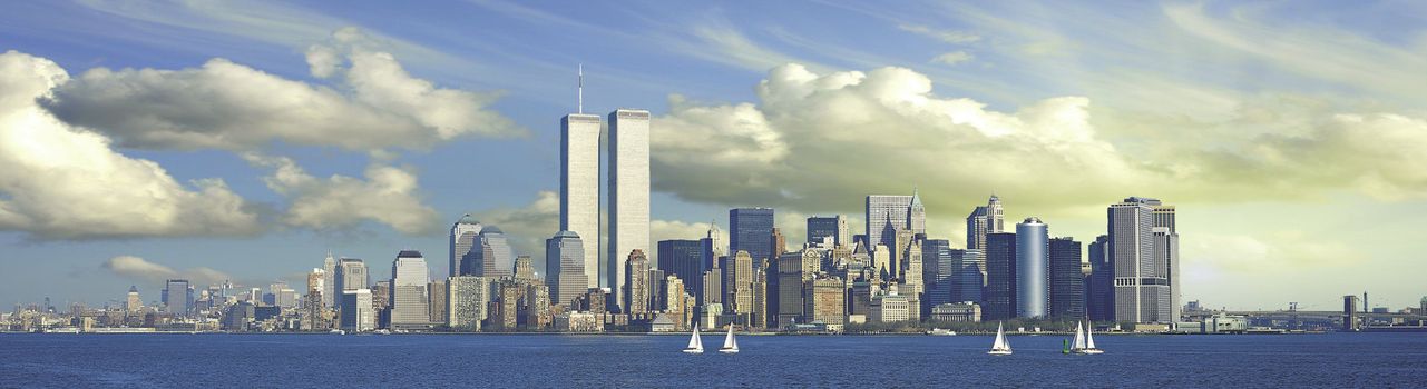 Panoramic view of New York and Twin Towers, U.S.A.