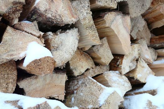 Pile of firewood with snow on it