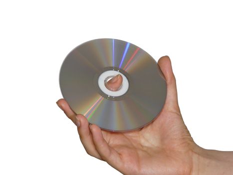 image of compact disk in a person`s hand