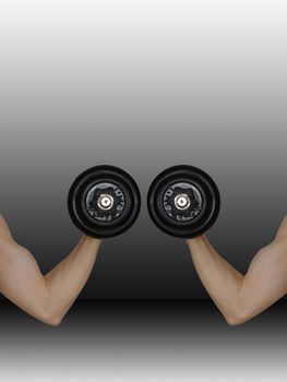 Image of two hands with dumbbell