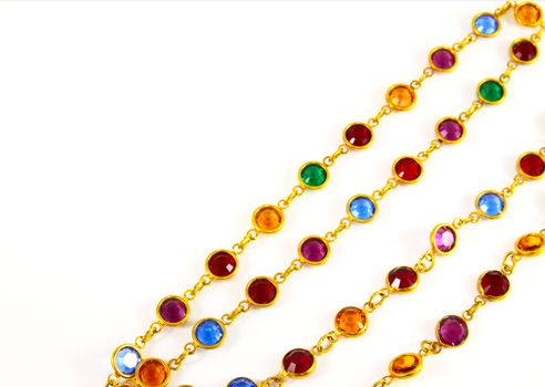 colorful necklace crystal on white background