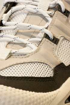 A close up of an modern sports shoe. Nice looking sneakers
