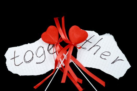 together with red hearts