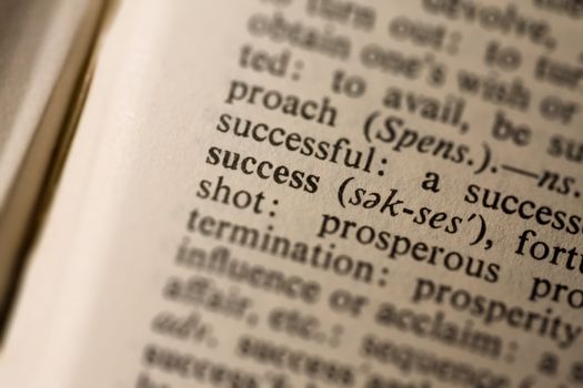 Closeup of the word success with a shallow dof