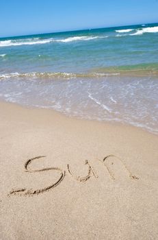 Message writing on a wonderful beach