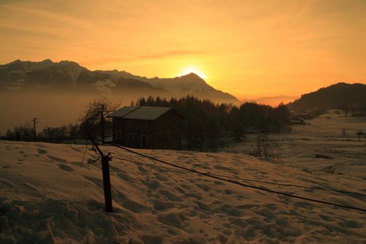 Valtellina (Italy), sunset on the alps