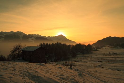 Valtellina (Italy), sunset on the alps