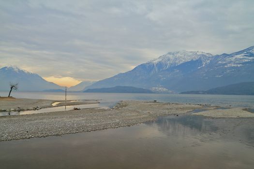 Como lake, shores facing the sunset