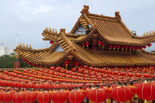 Red Chinese lanterns display, taken at Thean Hou temple during Chinese New Year celebrations. Red is lucky colour for Chinese.