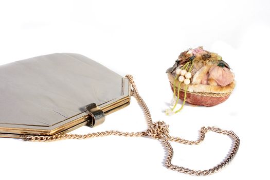 Female handbag with a chain and a casket.