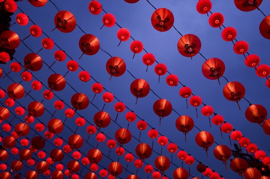 Red Chinese lanterns display, taken at the Chinese New Year celebrations. Red is lucky colour for Chinese