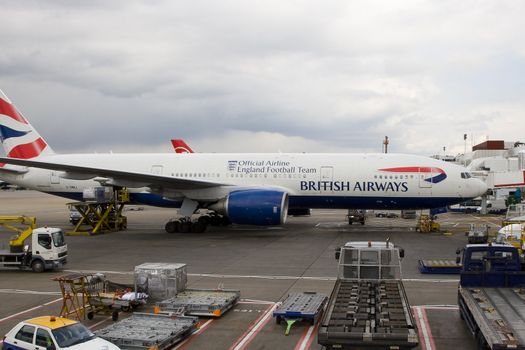 A British Airways flight has just landed at Heathrow Airport outside London, United Kingdom. 