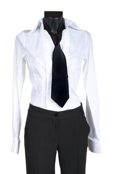 Female suit with a necktie on a white background