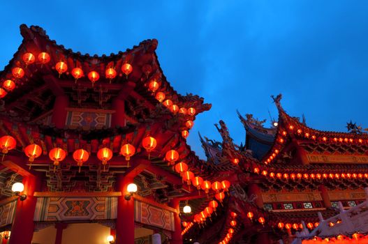 Red Chinese lanterns display, taken at the Chinese New Year celebrations. Red is lucky colour for Chinese.