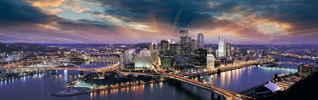 Sky Colors over Pittsburgh at Night, U.S.A.