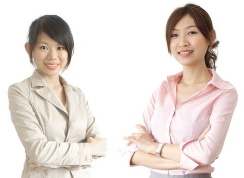 Asian business women, focus on the pink shirt women. 