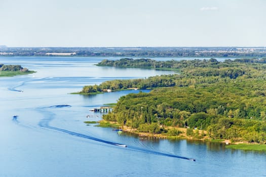 Aerial view to the River with Motorboats