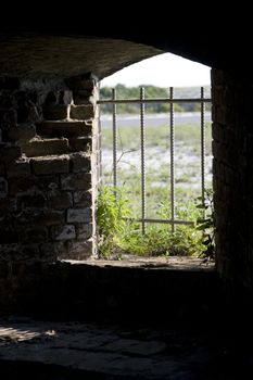 Old 19th century cannon embrasure at a coastal civil war fortification  (Fort Pickens,  Gulf Islands National Seashore)