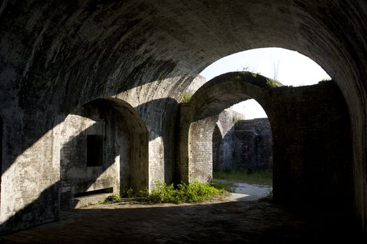 View of the arch construction inside a Civil War fort.  (Fort Pickens,  Gulf Islands National Seashore)