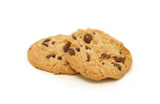 A couple of chocolate chip cookies isolated on white background.