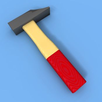 a 3D rendering of a hammer on a blue background