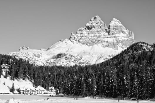 Snowy Landscape of Dolomites Mountains during Winter Season, Italy