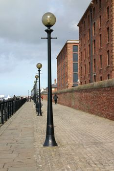 Walkway Alongside the Mersey River in Liverpool and the Albert Dock