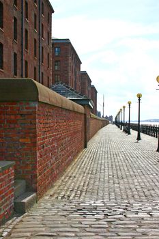 Walkway alongside the river Mersey in Liverpool, England