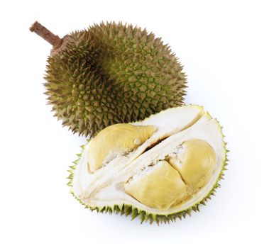 King of fruits durian on white background