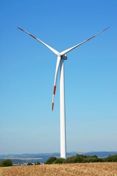 Wind turbine in a wind farm in Central Europe