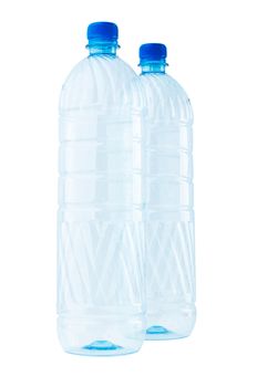 Two empty plastic bottles isolated on white.