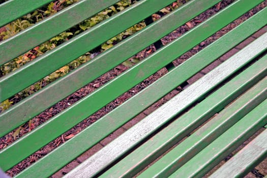 Closeup of Green Wooden Slats on a Park Bench