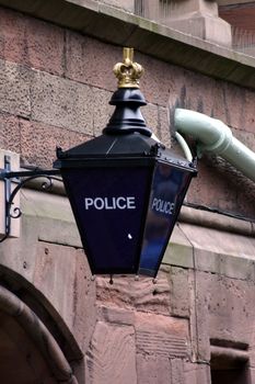 Old Blue Police Lamp in Chester England