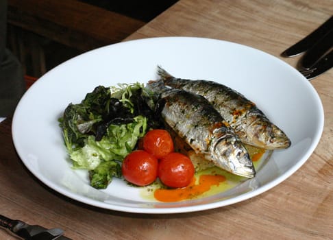 Grilled Sardines with Tomatoes and Salad