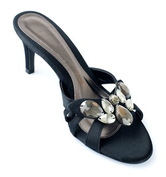 High heel black female shoes isolated on white background.