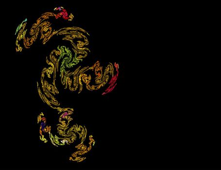 Abstract Chinese Dragon Image in Gold Against a Black Background