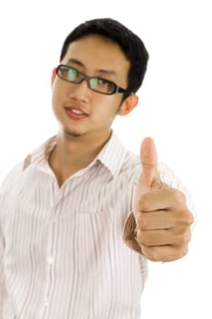Businessman giving an enthusiastic thumbs up 
