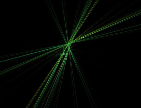 Abstract Background of Laser Rays in Green Against Black