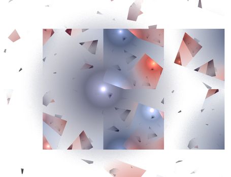 Abstract Shattered Glass Image in Blue and Red Against a White Background