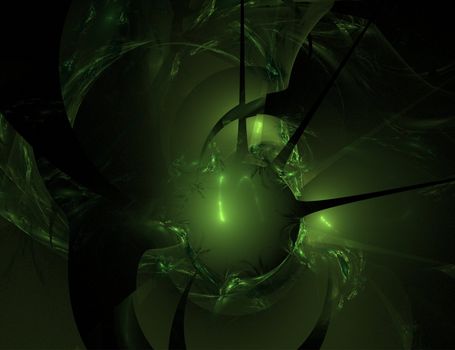 Abstract Green Ball with Spikes on Black Background
