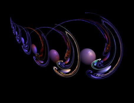 Blue and Red Nested Swirls with Globes on Black