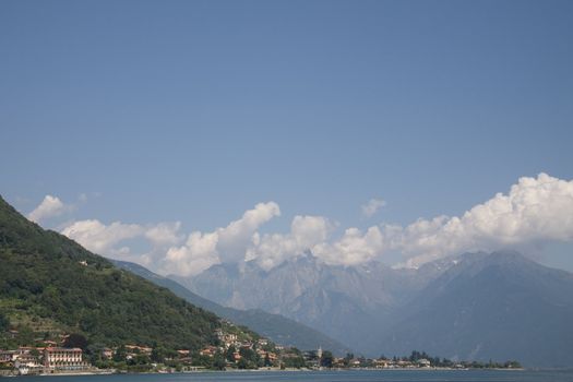 Little town on Lake Como (Italian Alps). Plenty of copyspace.