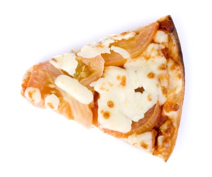 Slice of Margharita Pizza on white.