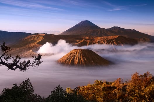 Mount Bromo volcanoes taken in Tengger Caldera, East Java, Indonesia. 